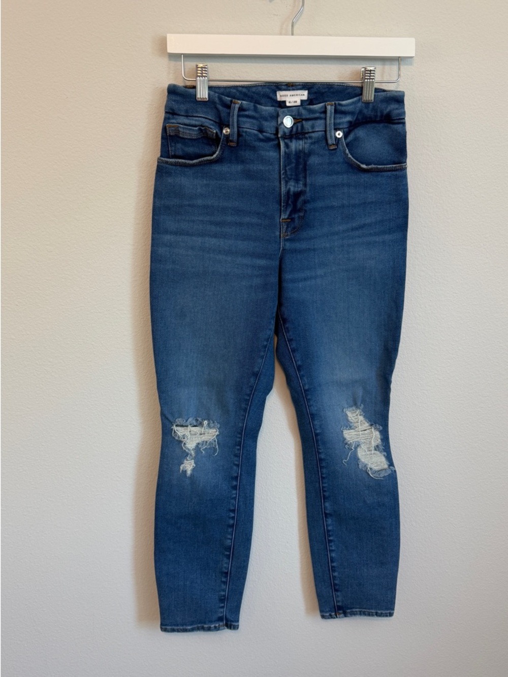 Good American Dark Blue Distressed ankle Jeans